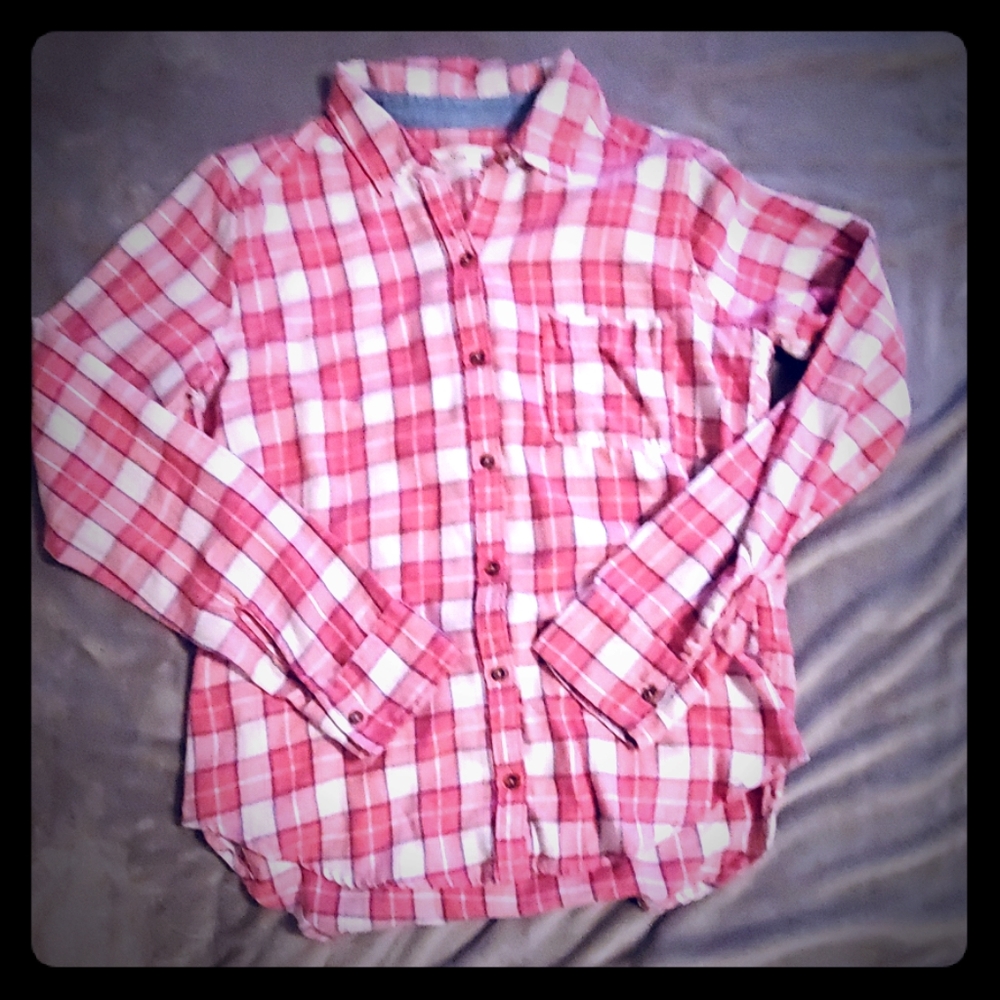 Hollister coral flannel shirt